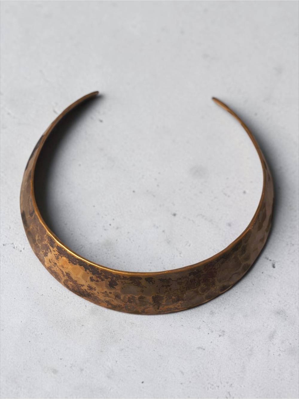 Hammered Metal Crescent Collar Necklace in Antique Bronze